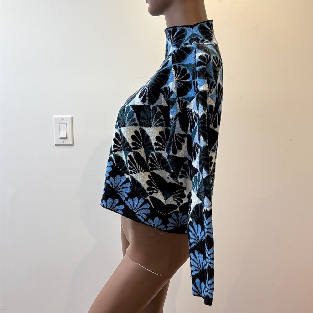 Maeve Anthropologie Carys Mock Neck Sweater cropped Pullover blue white Small S - Picture 2 of 8